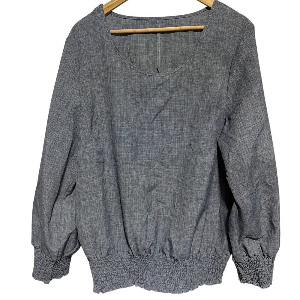 Gray Long Sleeve Blouse Top with Elastic Hem and Cuffs SZ. 1XL - Picture 1 of 4